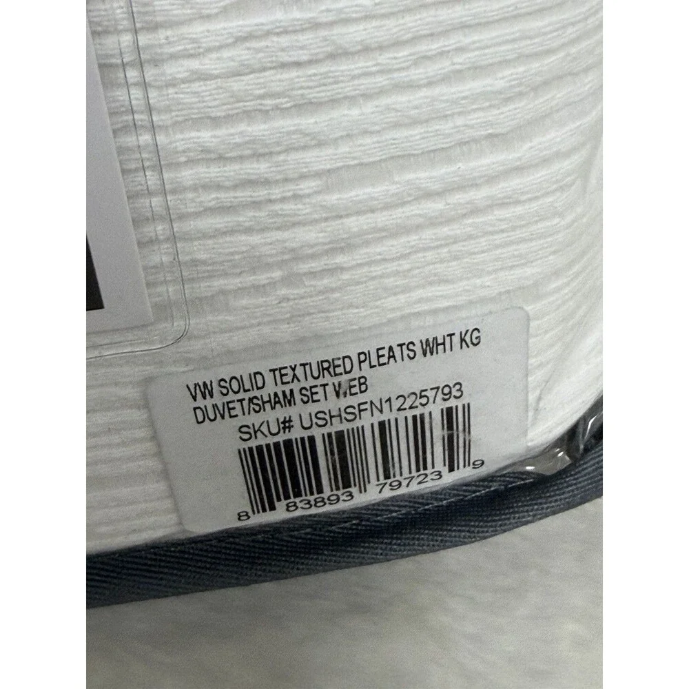 Vera Wang Duvet Cover Set Soft Cotton KING 3 Piece Textured Pleats White